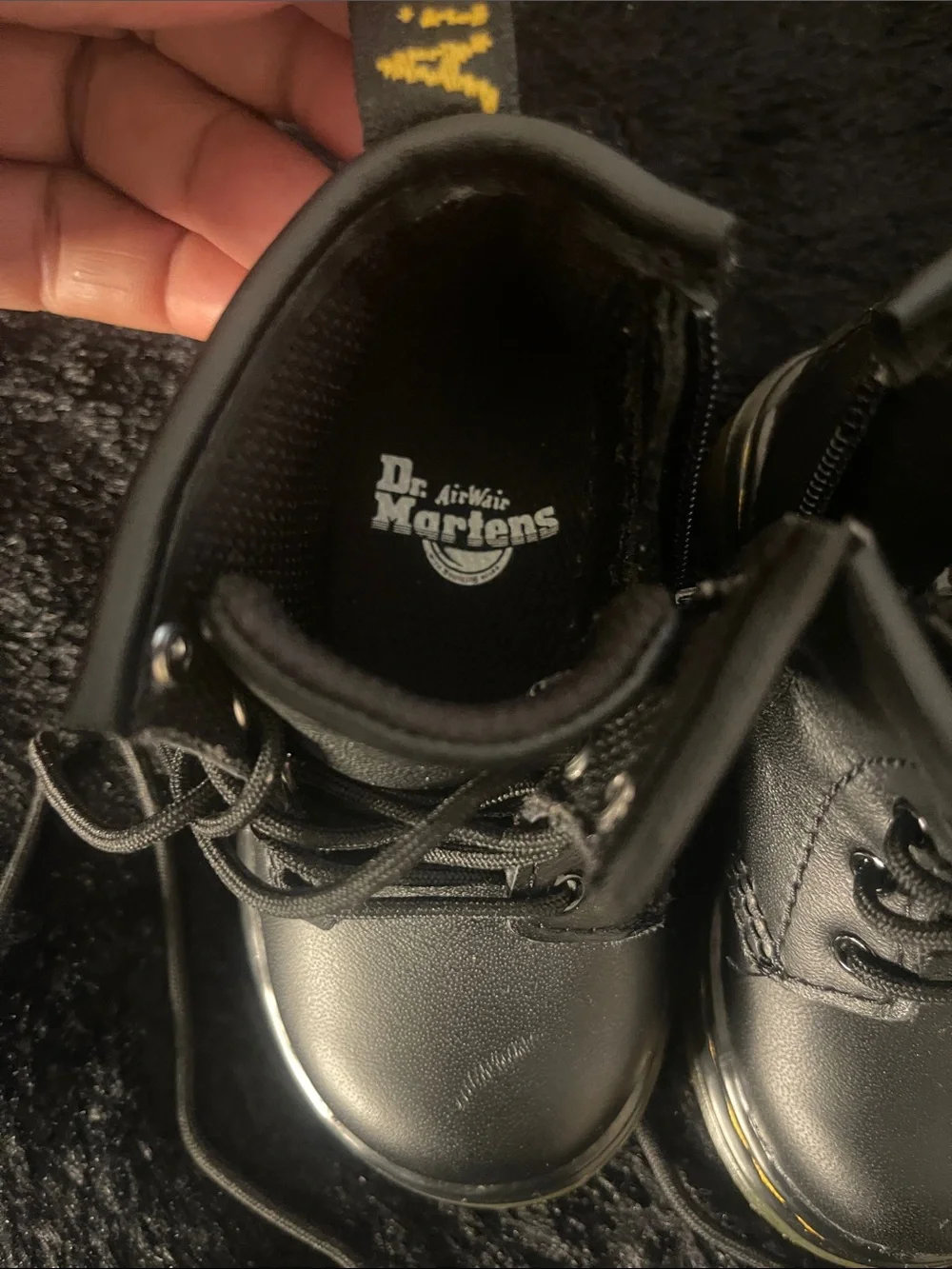 NWOT TODDLER Dr. Martens 1460 Black Lace-Up Boots with Yellow Trim NEVER WORN
